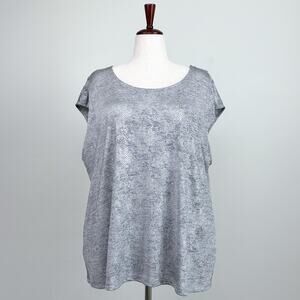 Calvin Klein Shimmer Silver Metallic Snake Print Button Cap Sleeve Top 3X